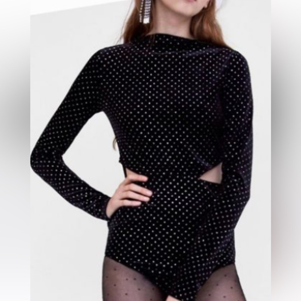 Zara velvet sparkling Long Sleeve Bodysuit